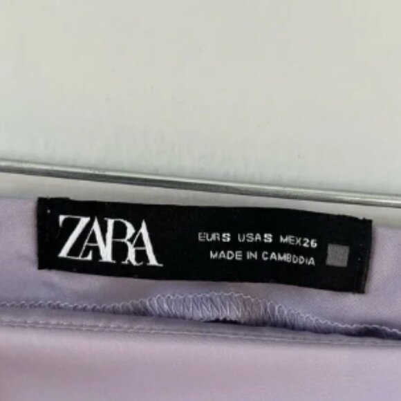 Zara Faux Leather One Shoulder 3/4 Sleeve Cropped Top  - Size Small in Lilac - Picture 4 of 7